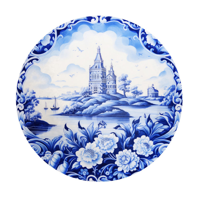Delft Porcelain Dreams Round Tablecloth