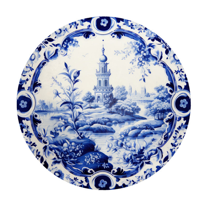Delft Vermeer's Garden Round Tablecloth