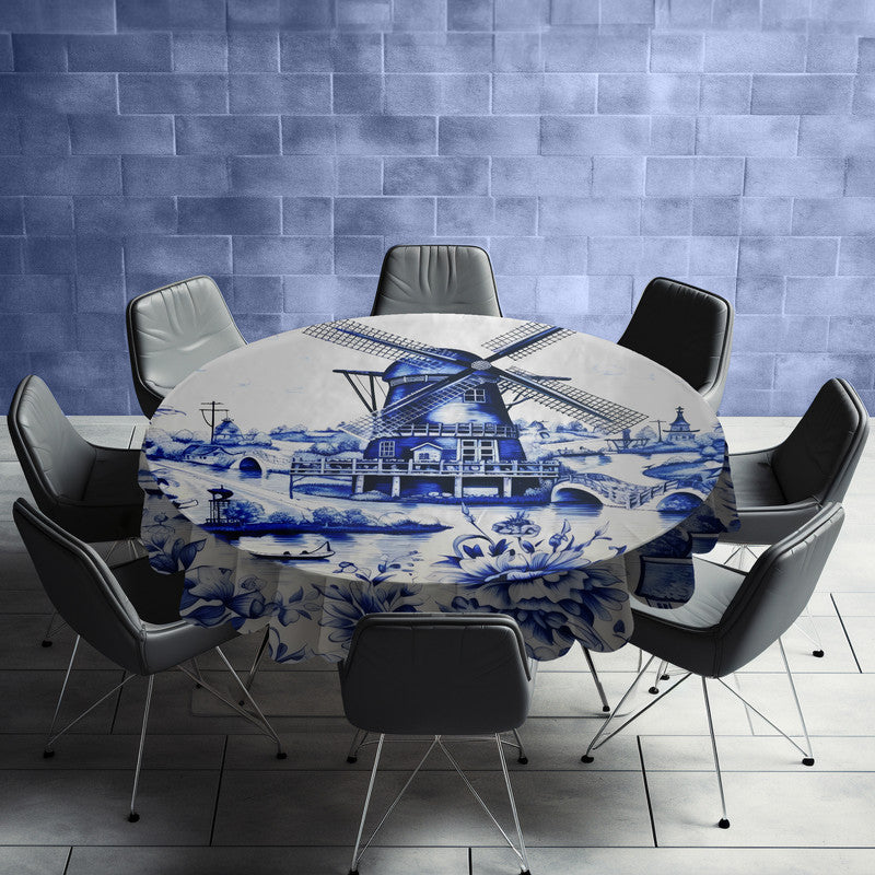 Delft Windmill Lanscape Round Tablecloth