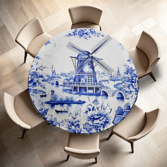 Delft Windmill Lanscape Round Tablecloth