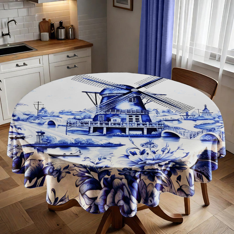 Delft Windmill Lanscape Round Tablecloth
