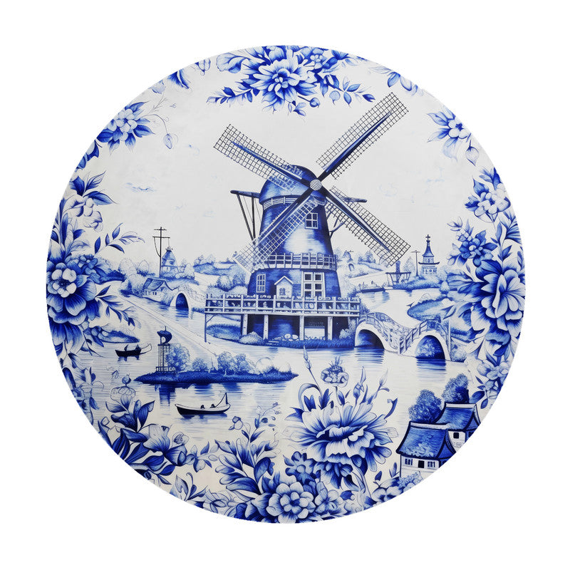 Delft Windmill Lanscape Round Tablecloth