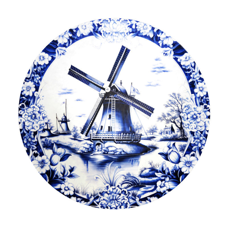 Delft Windmill Whispers Round Tablecloth