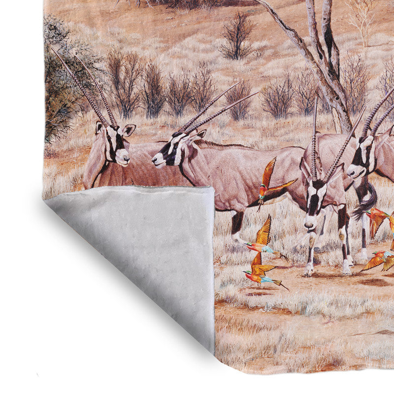 Desert Gemsbok Light weight fleece blanket By Delene Lambert