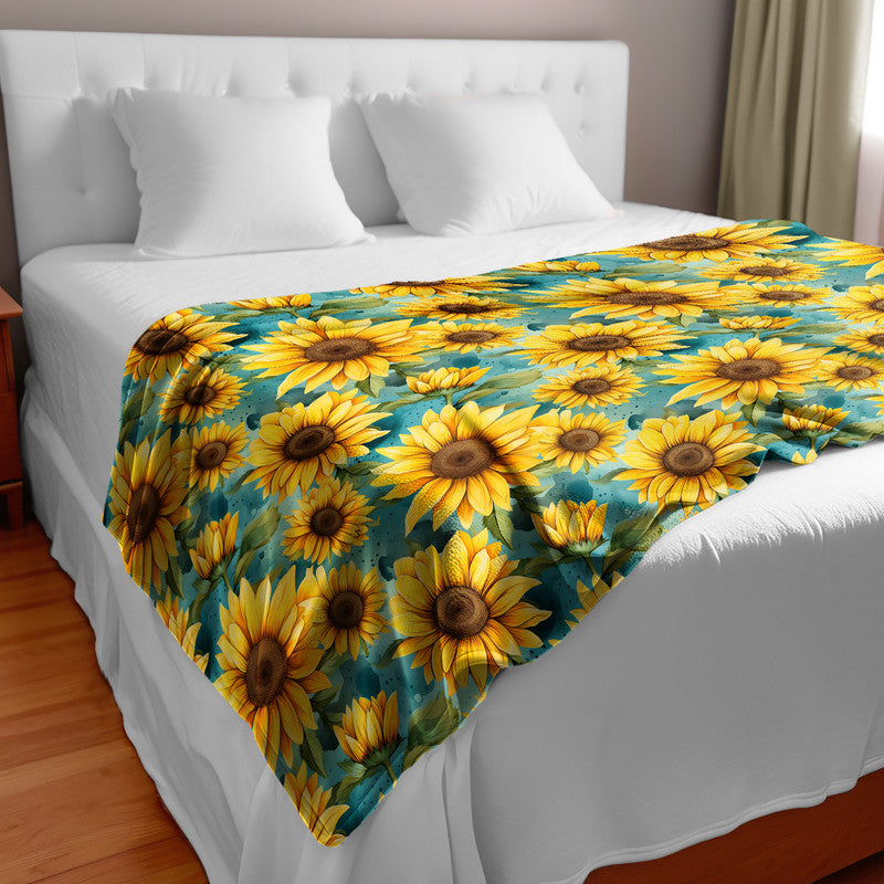 Different Sizes Sunflowers Light Bed Throw