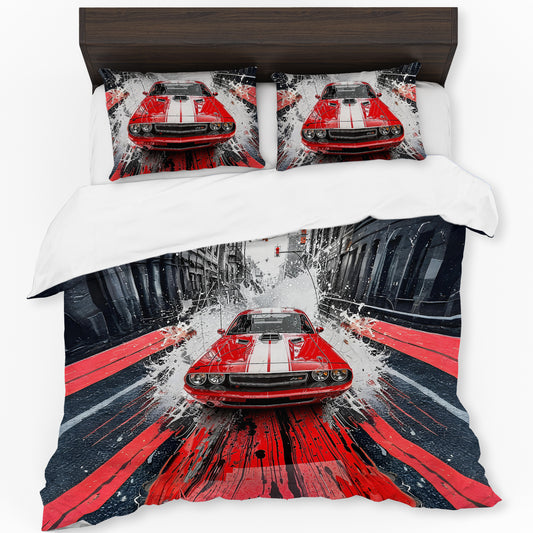 Dodge Challenger Red Duvet Cover Set