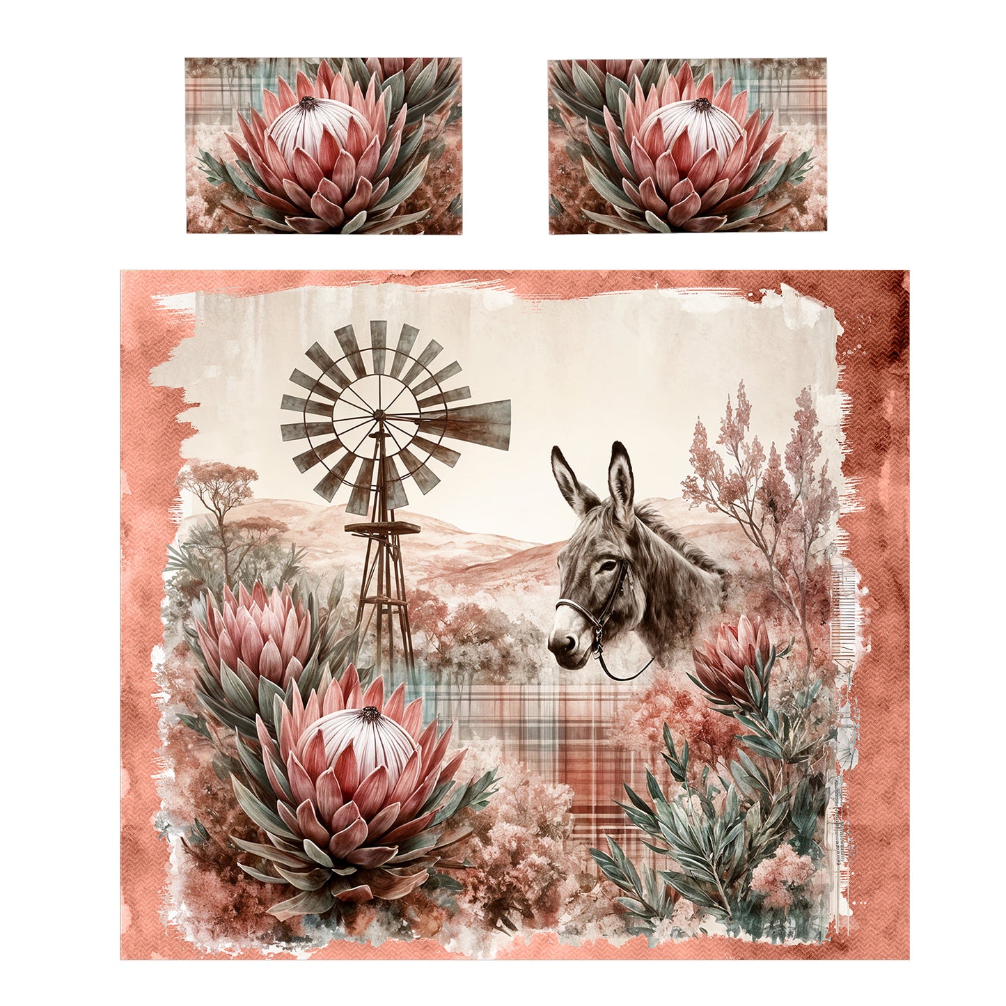 Donkey Among Protea Duvet Cover Set