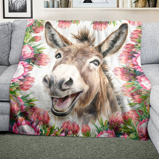 Donkey & Pink Proteas Light Weight Fleece Blanket by Mark van Vuuren