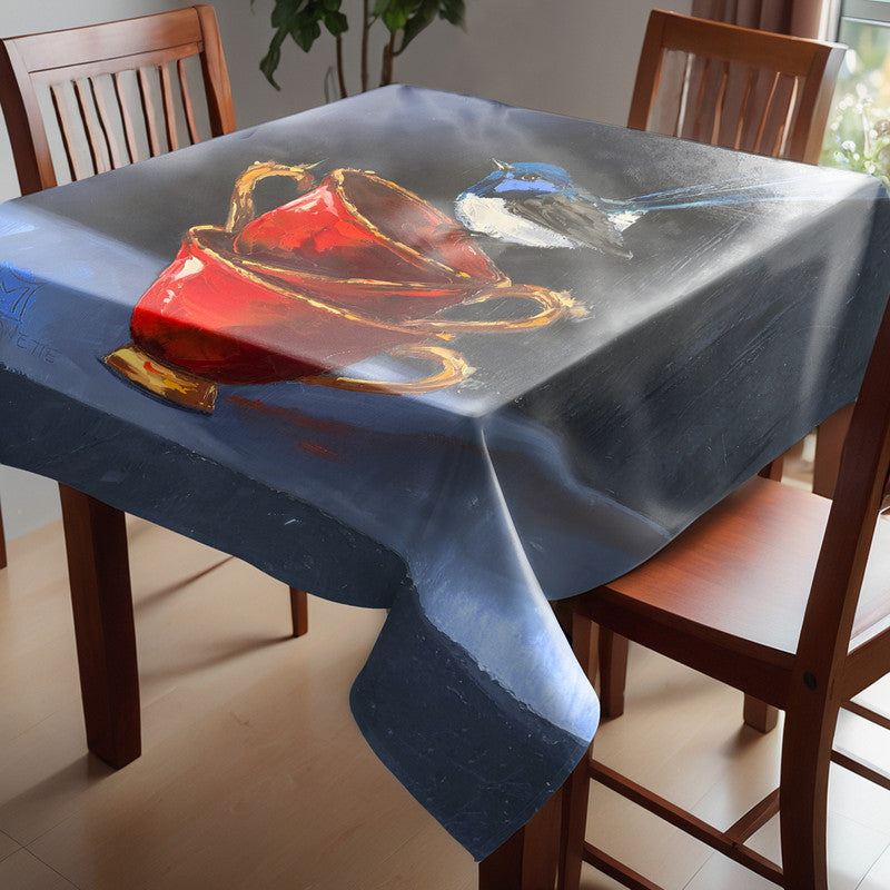 Earl Grey Feathers Square Tablecloth by Juanette Menderoi