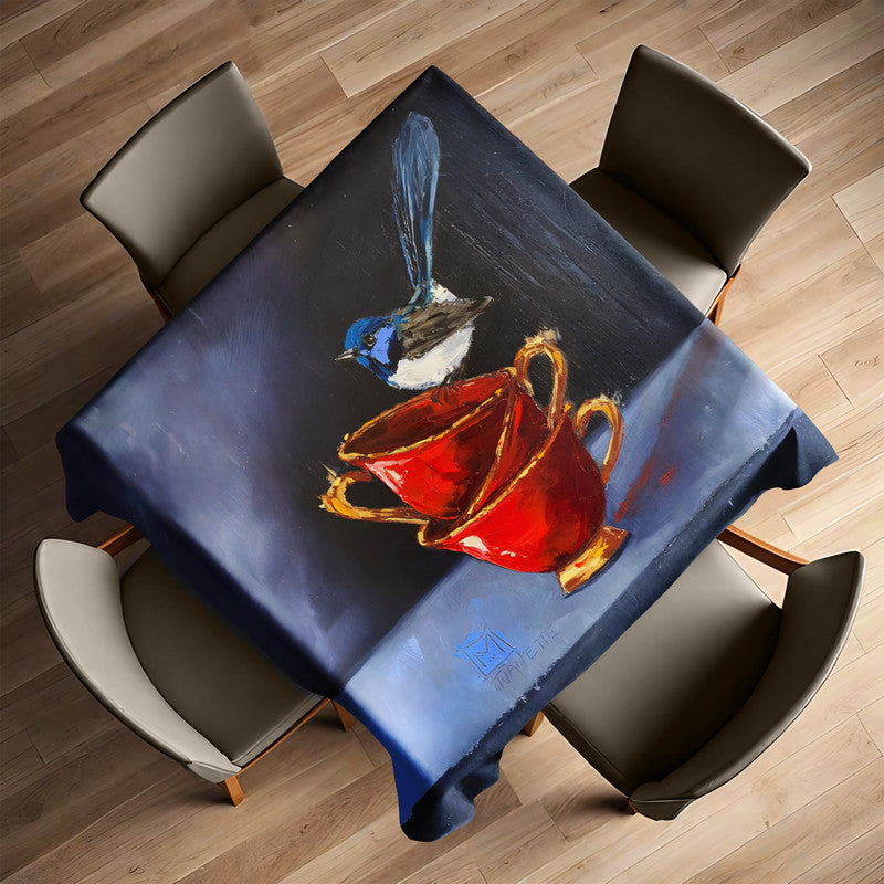 Earl Grey Feathers Square Tablecloth by Juanette Menderoi