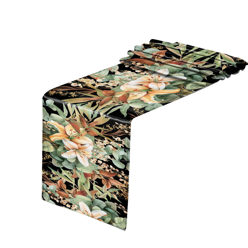 Earth Tone Flower Arrangement on Black Table Runner By Mark Van Vuuren