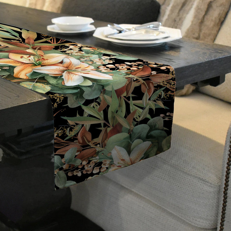 Earth Tone Flower Arrangement on Black Table Runner By Mark Van Vuuren