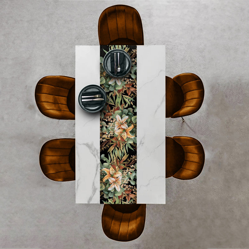 Earth Tone Flower Arrangement on Black Table Runner By Mark Van Vuuren