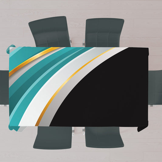Elegant 3 D Teal Curved Rectangle Tablecloth