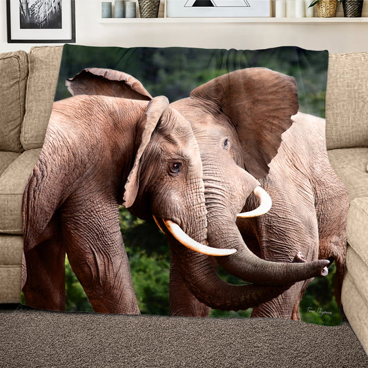 Elephant Bull Fight Light Weight Fleece Blanket By Fanie Heymans