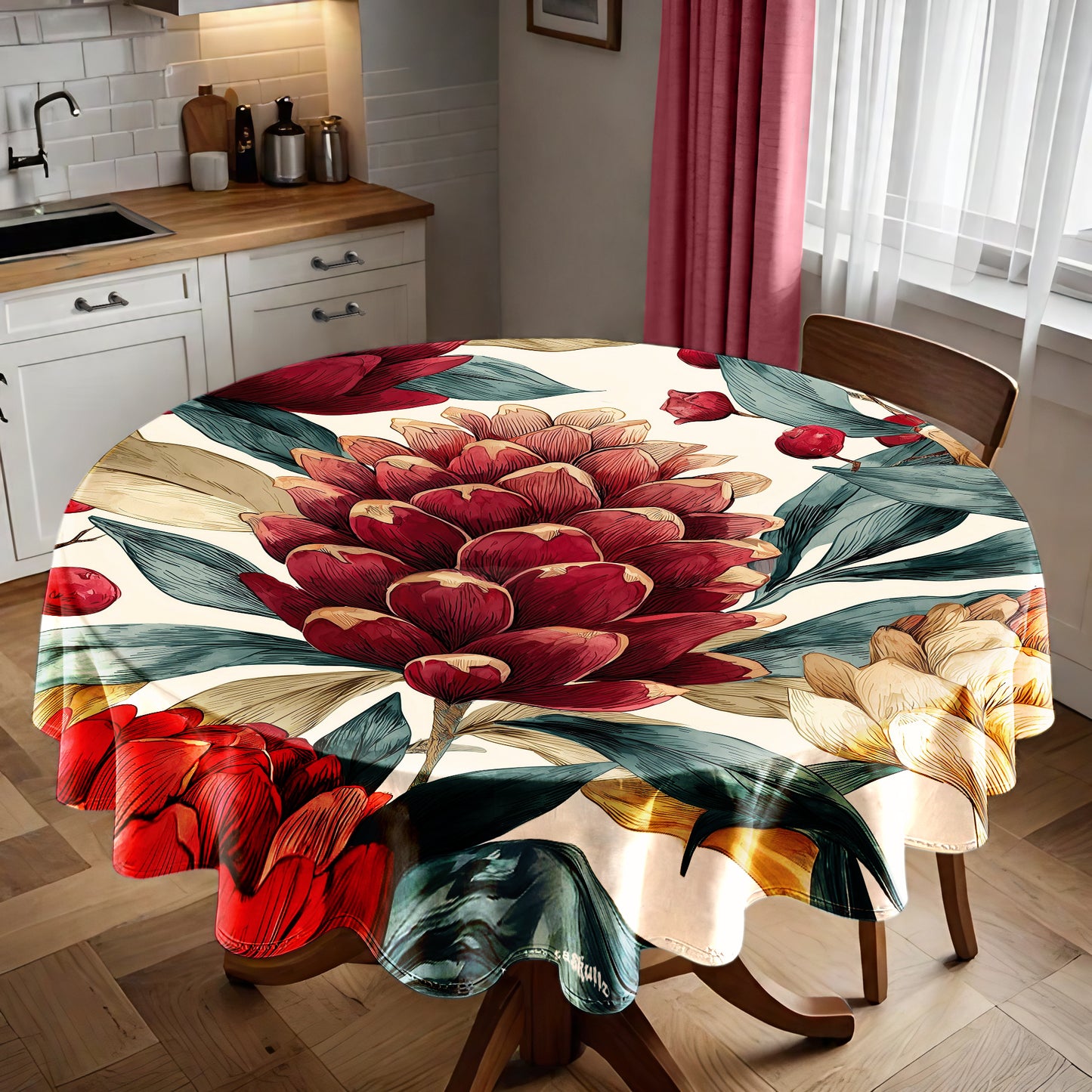 Ember Petal Bloom Round Tablecloth by Wikus Schalkwyk