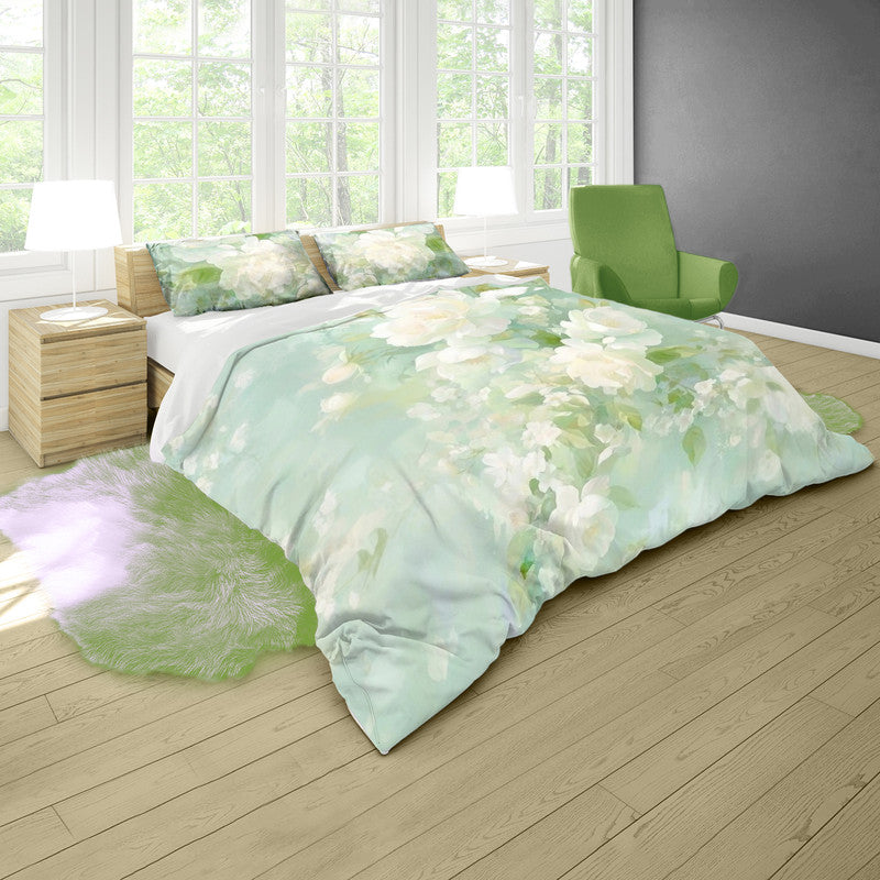 Faded Blooming Jade Duvet Cover Set