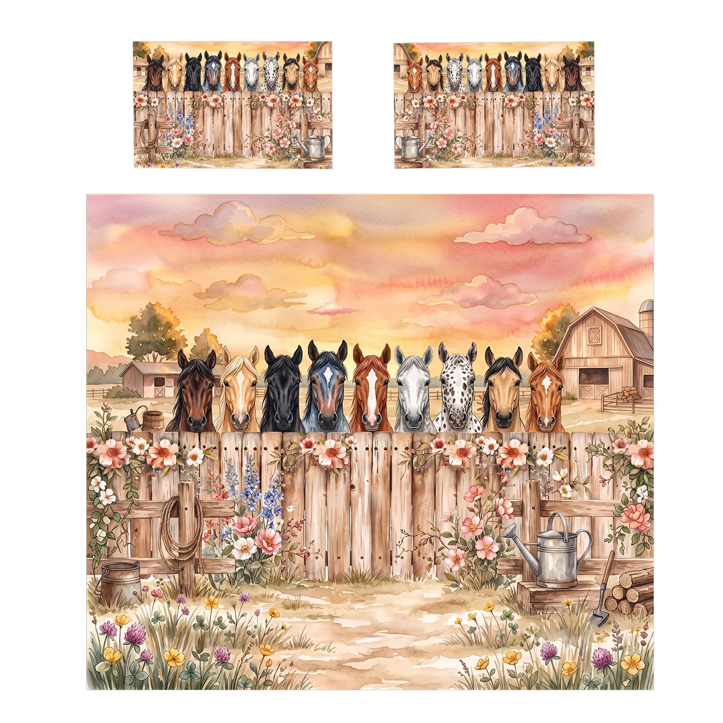 Farmhouse Horses Gathering Duvet Cover Set