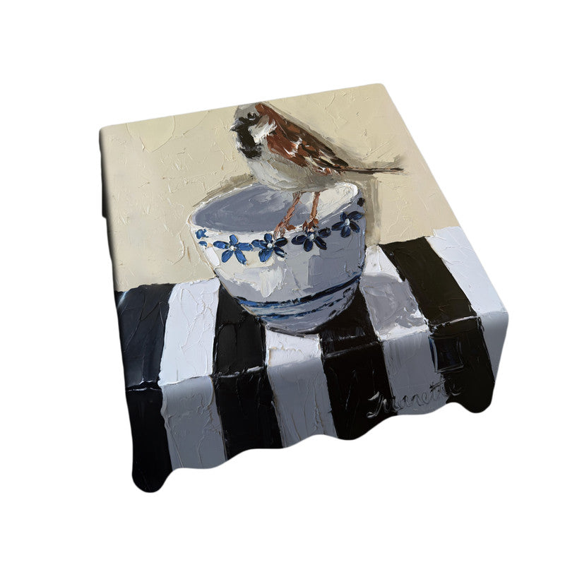 Feathers and Porcelain Square Tablecloth by Juanette Menderoi