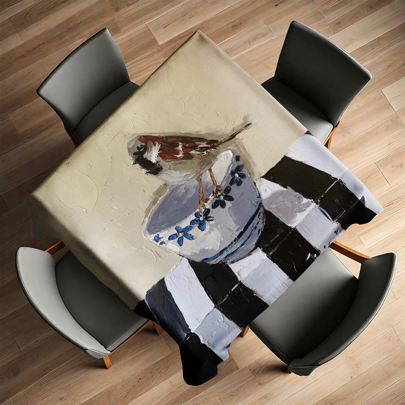 Feathers and Porcelain Square Tablecloth by Juanette Menderoi