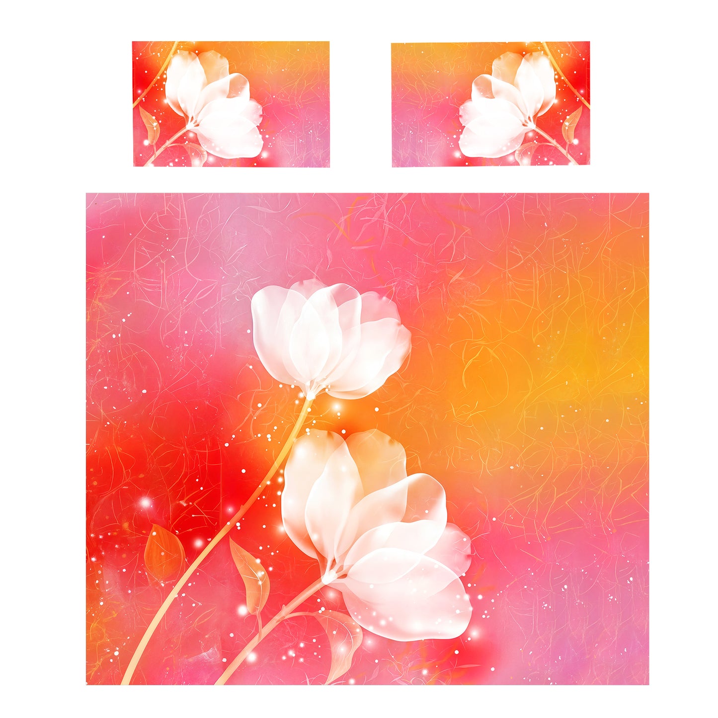 Fiery Pastel White Flowers Duvet Cover Set