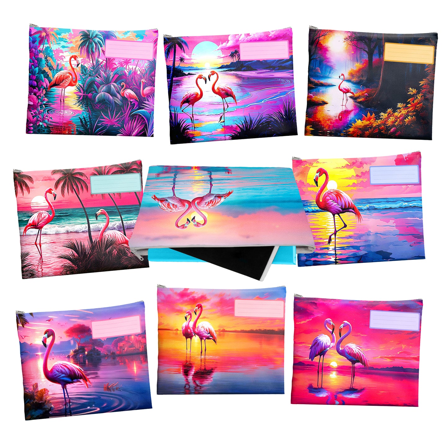 Flamingo Subject Savvy Book Bags Set of 9