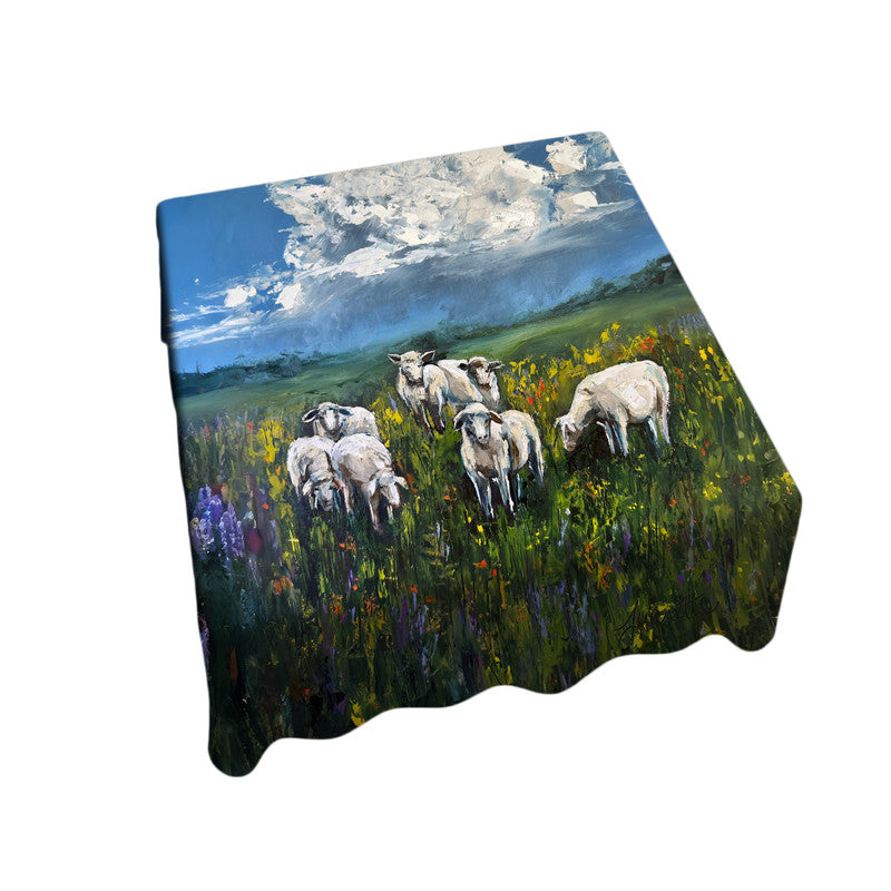 Flock Of Sheep Square Tablecloth by Juanette Menderoi