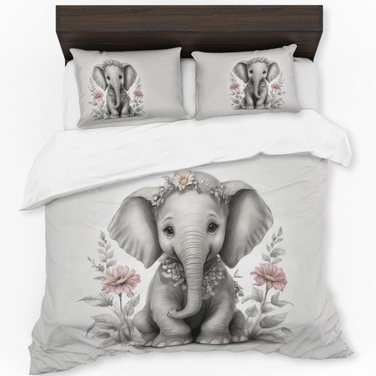 Floral Girl Elephant Baby By Nathan Pieterse Duvet Cover Set