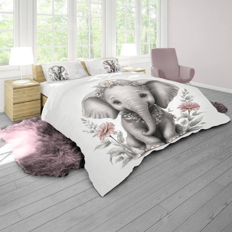 Floral Girl Elephant Baby By Nathan Pieterse Duvet Cover Set