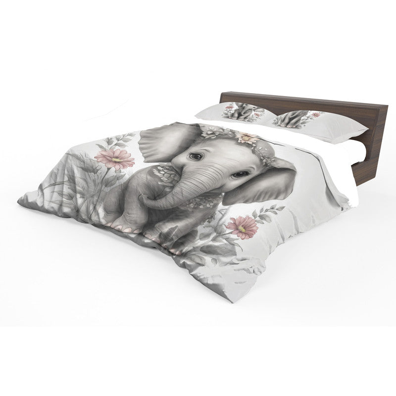 Floral Girl Elephant Baby By Nathan Pieterse Duvet Cover Set