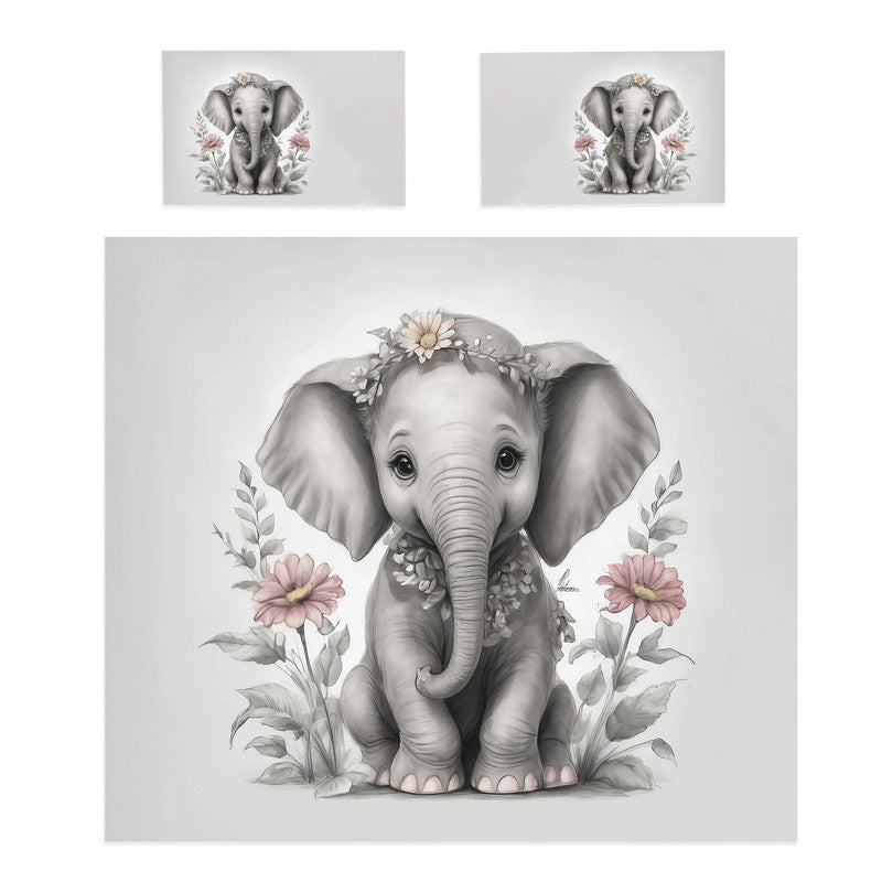 Floral Girl Elephant Baby By Nathan Pieterse Duvet Cover Set