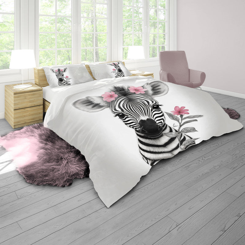 Floral Girl Zebra Baby By Nathan Pieterse Duvet Cover Set