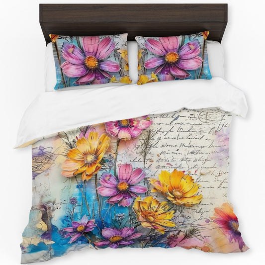 Floral Ivory Ink Duvet Cover Set