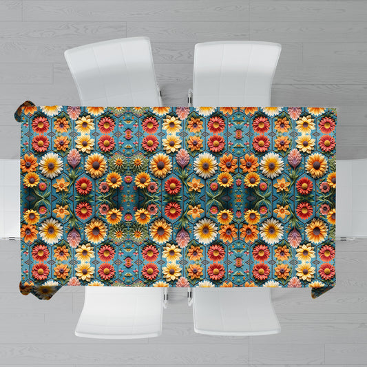 Floral Clay Art Rectangle Tablecloth