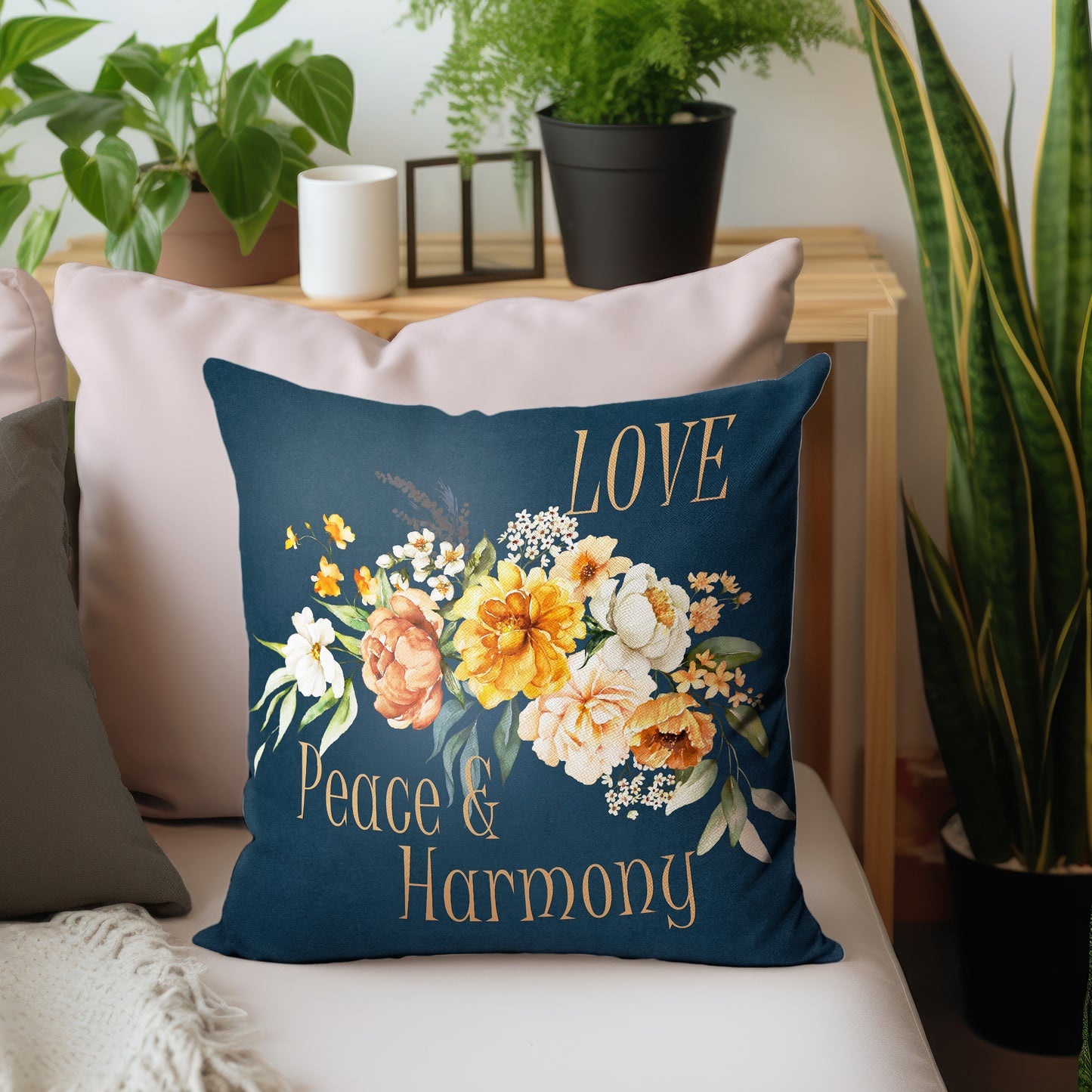 Floral Love Peace Harmony On Dark Blue Luxury Scatter by Mark van Vuuren