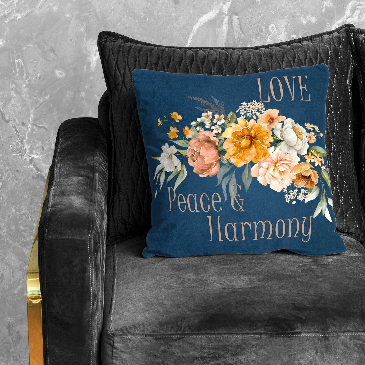 Floral Love Peace Harmony On Dark Blue Luxury Scatter by Mark van Vuuren