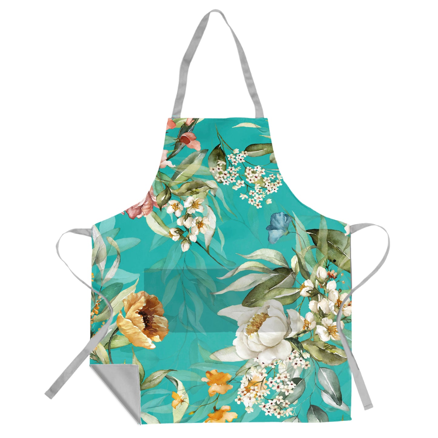 Floral On Turquoise Apron By Mark Van Vuuren