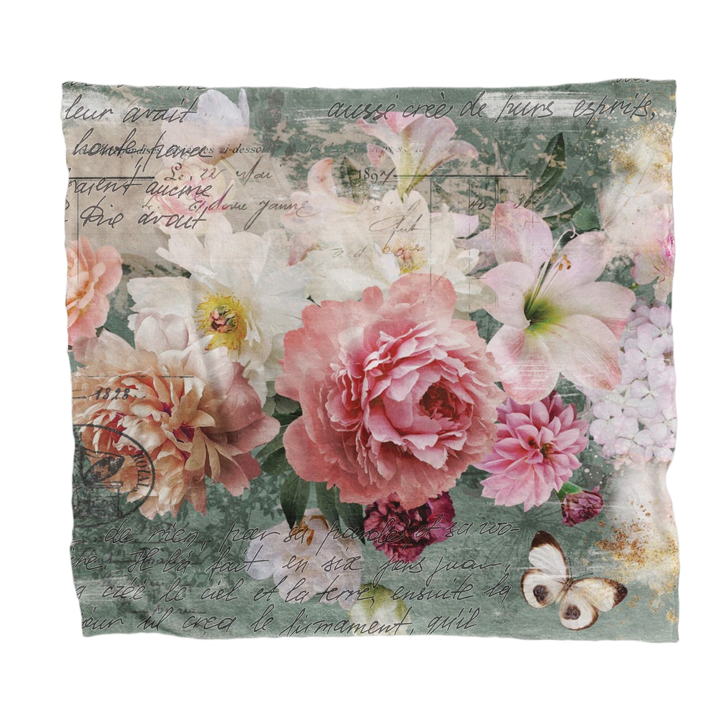Floral Postcard Light Weight Fleece Blanket