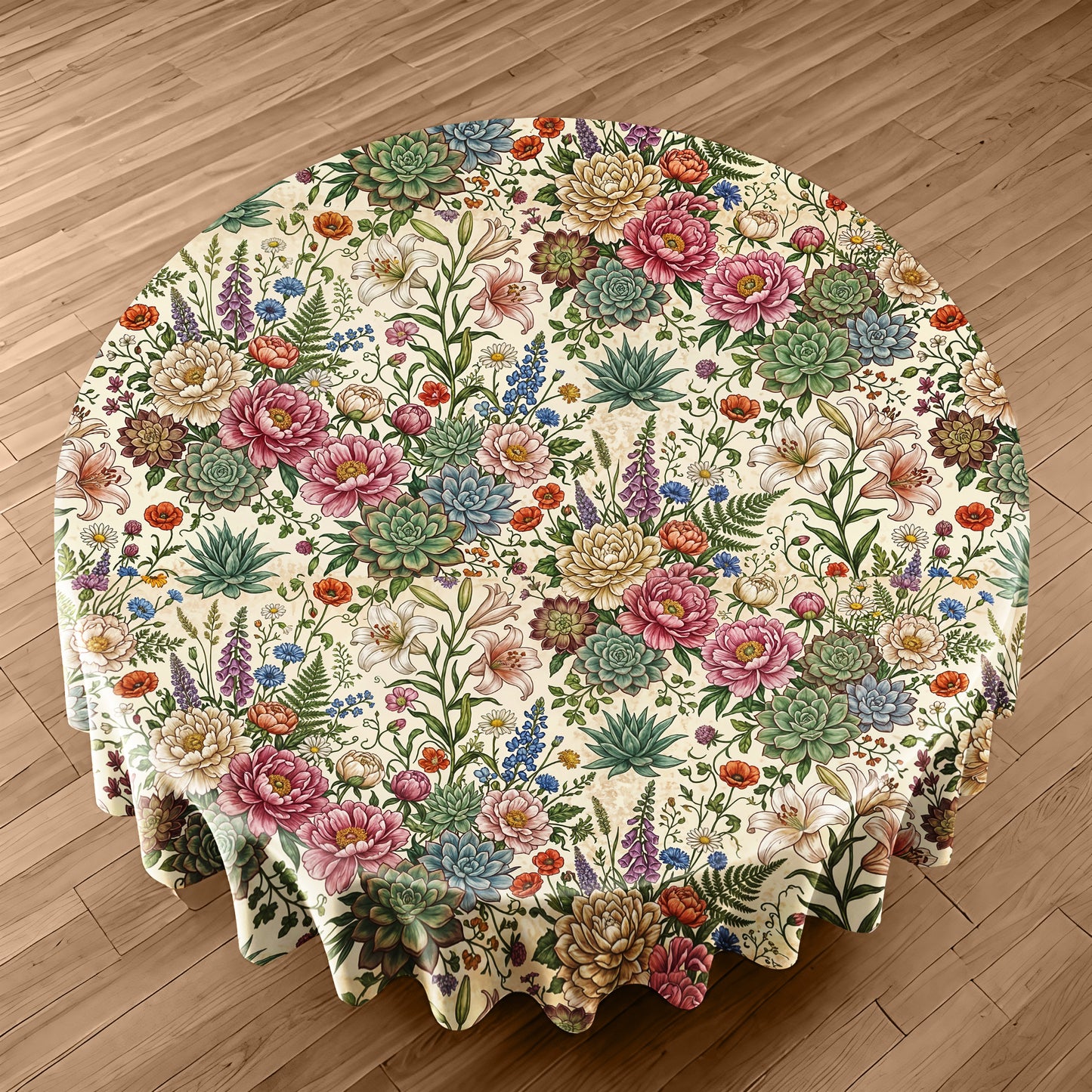 Floral Succulent Round Tablecloth