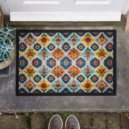 Floral Tiled Stamp Door Mat