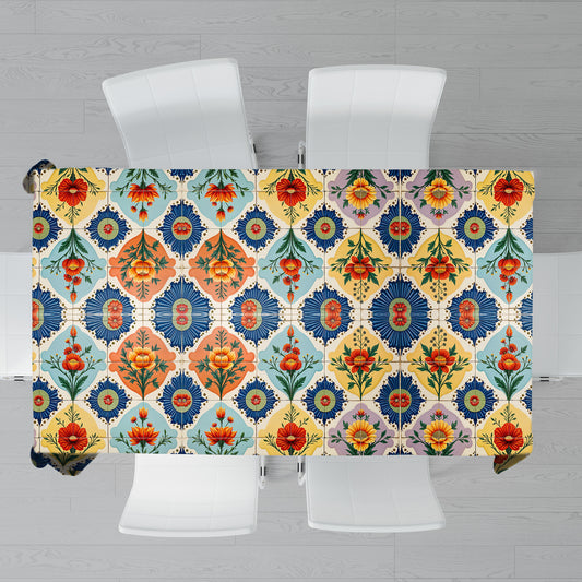 Floral Tiled Stamp Rectangle Tablecloth
