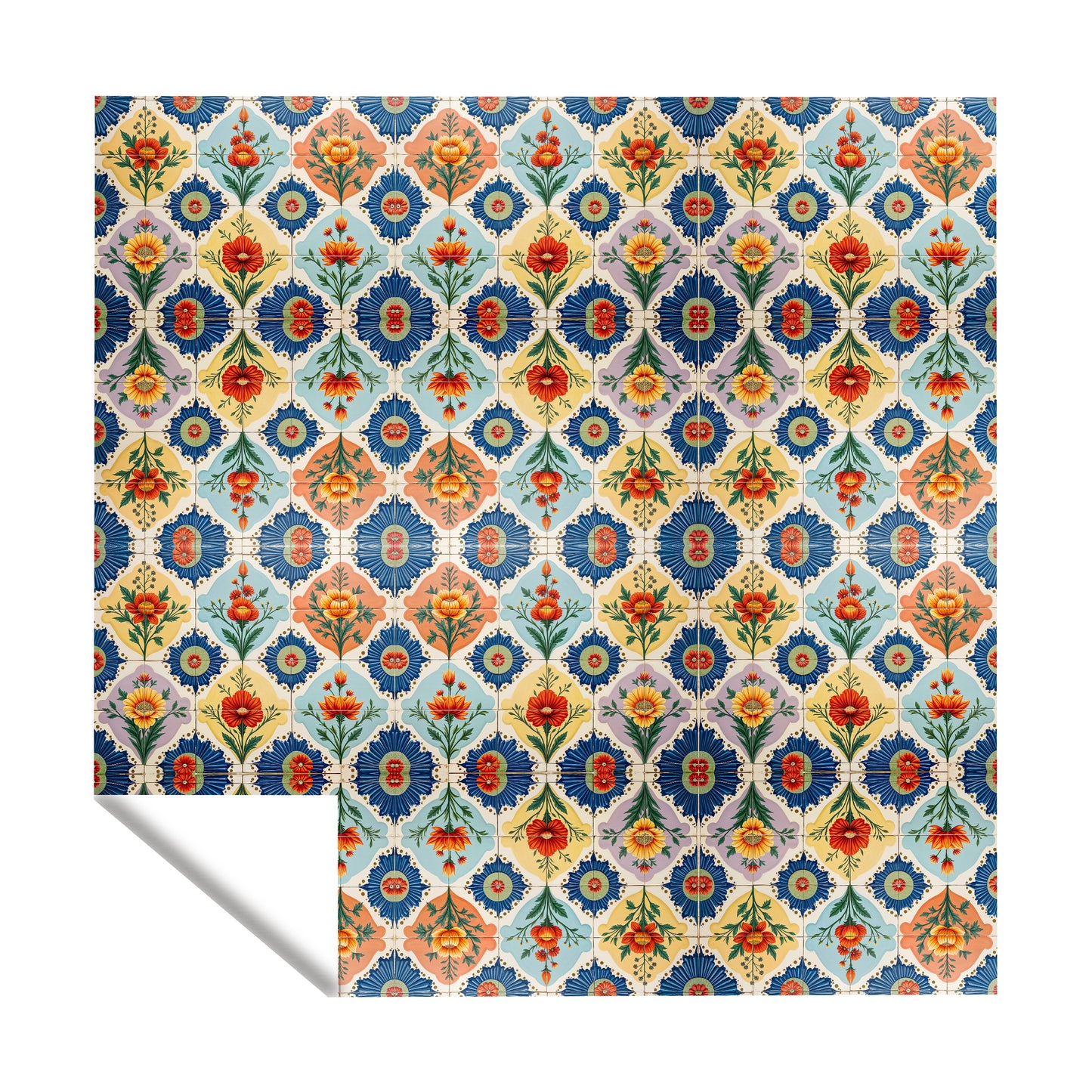Floral Tiled Stamp Square Tablecloth