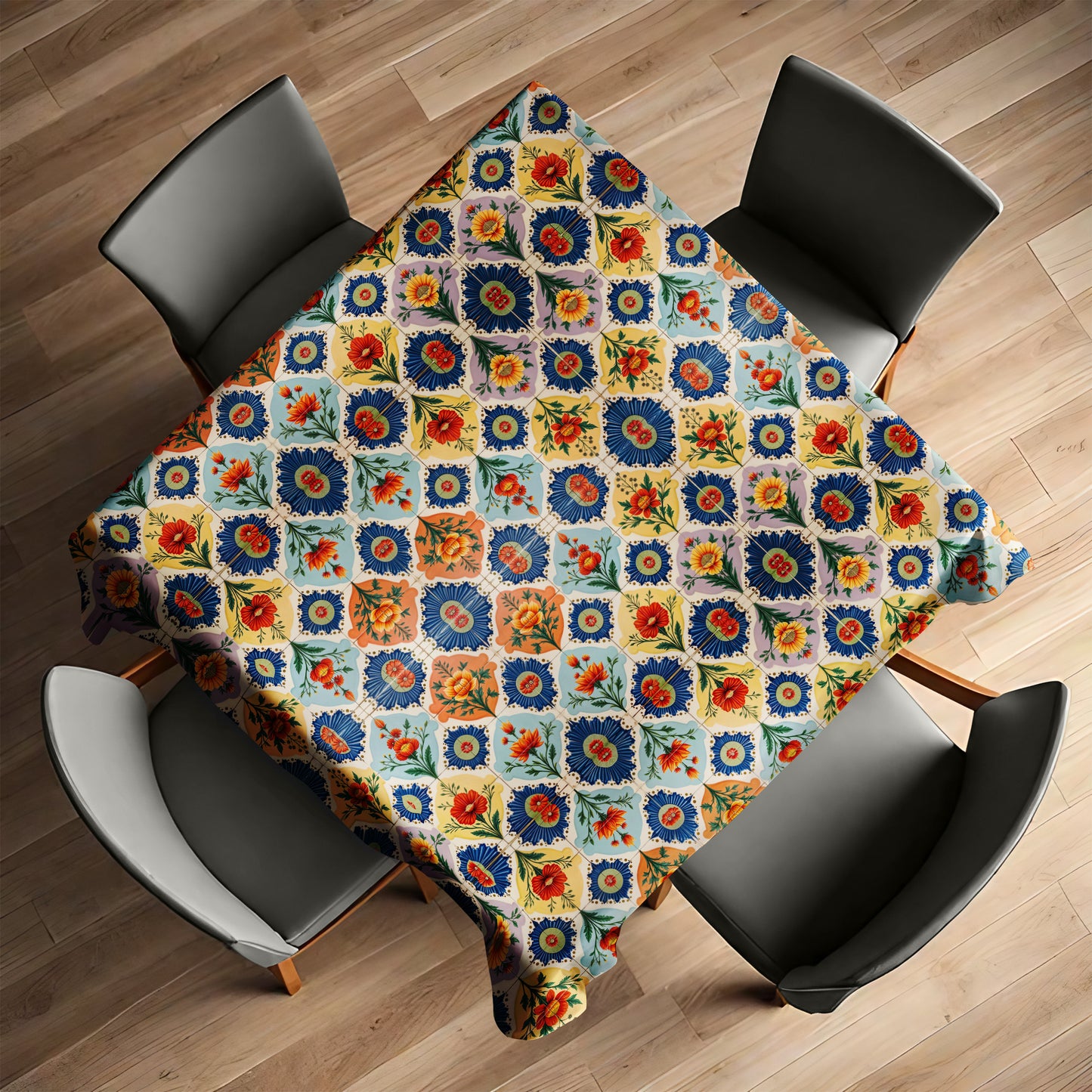 Floral Tiled Stamp Square Tablecloth