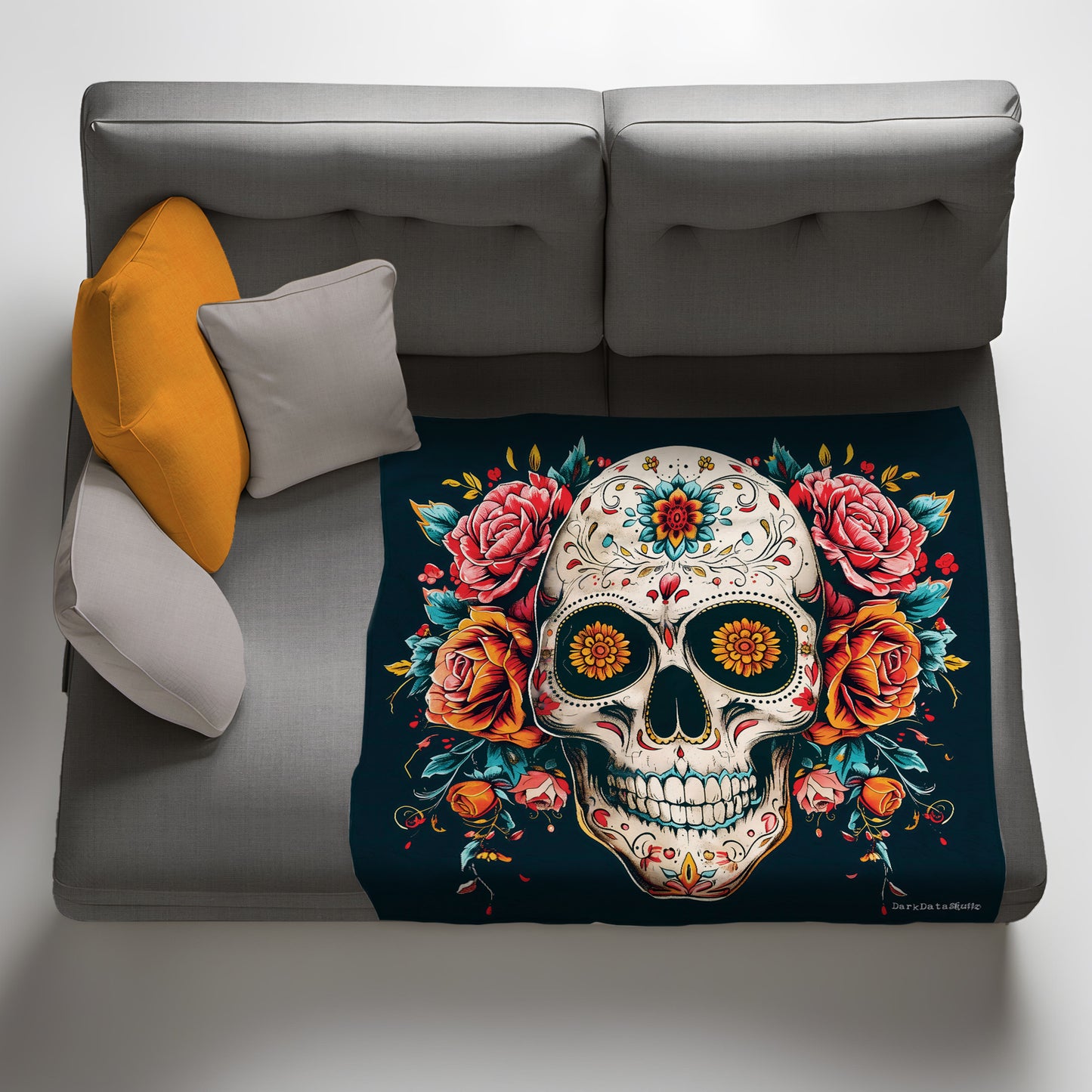 Floral Vintage Sugarskull Light Weight Fleece Blanket by Wikus Schalkwyk