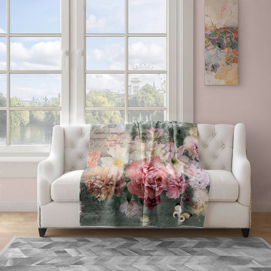 Floral Postcard Light Weight Fleece Blanket