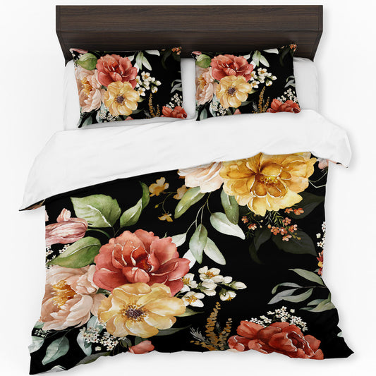 Flowers On Black Duvet Cover Set by Mark van Vuuren