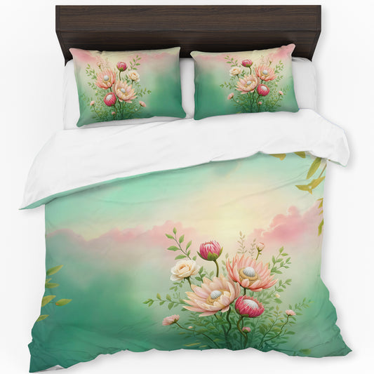Flowers & Mint Duvet Cover Set