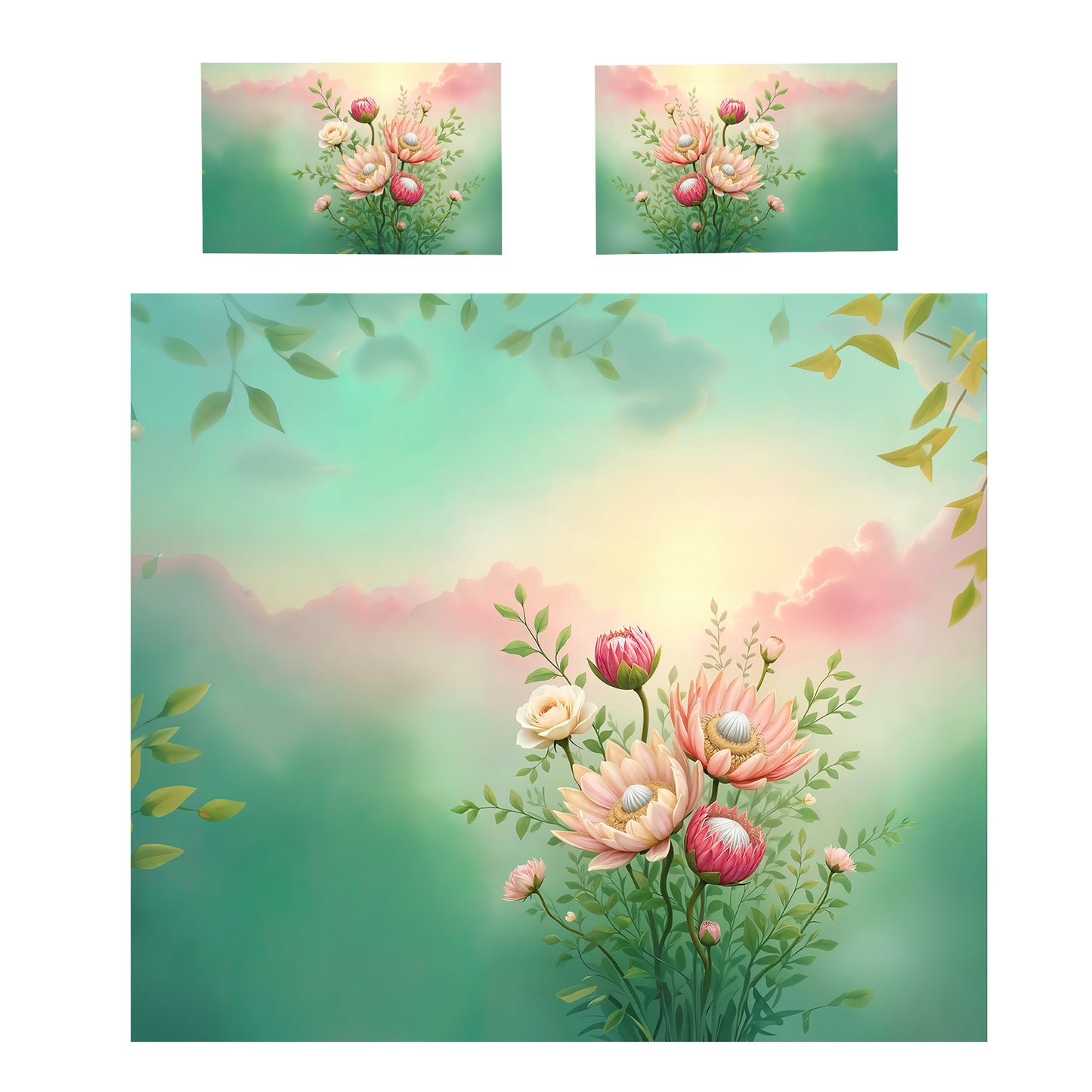 Flowers & Mint Duvet Cover Set