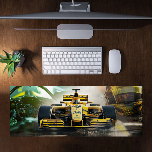Formula One Racer Yellow Large Desk Pad