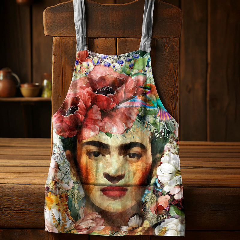 Frida Kahlo Face Medium Length Apron by Mark van Vuuren
